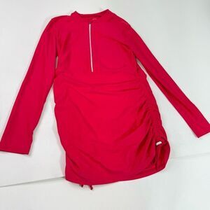 Mott 50 Swim Dress Womens Medium Red Bodycon Half Zip Long Sleeved Ruched